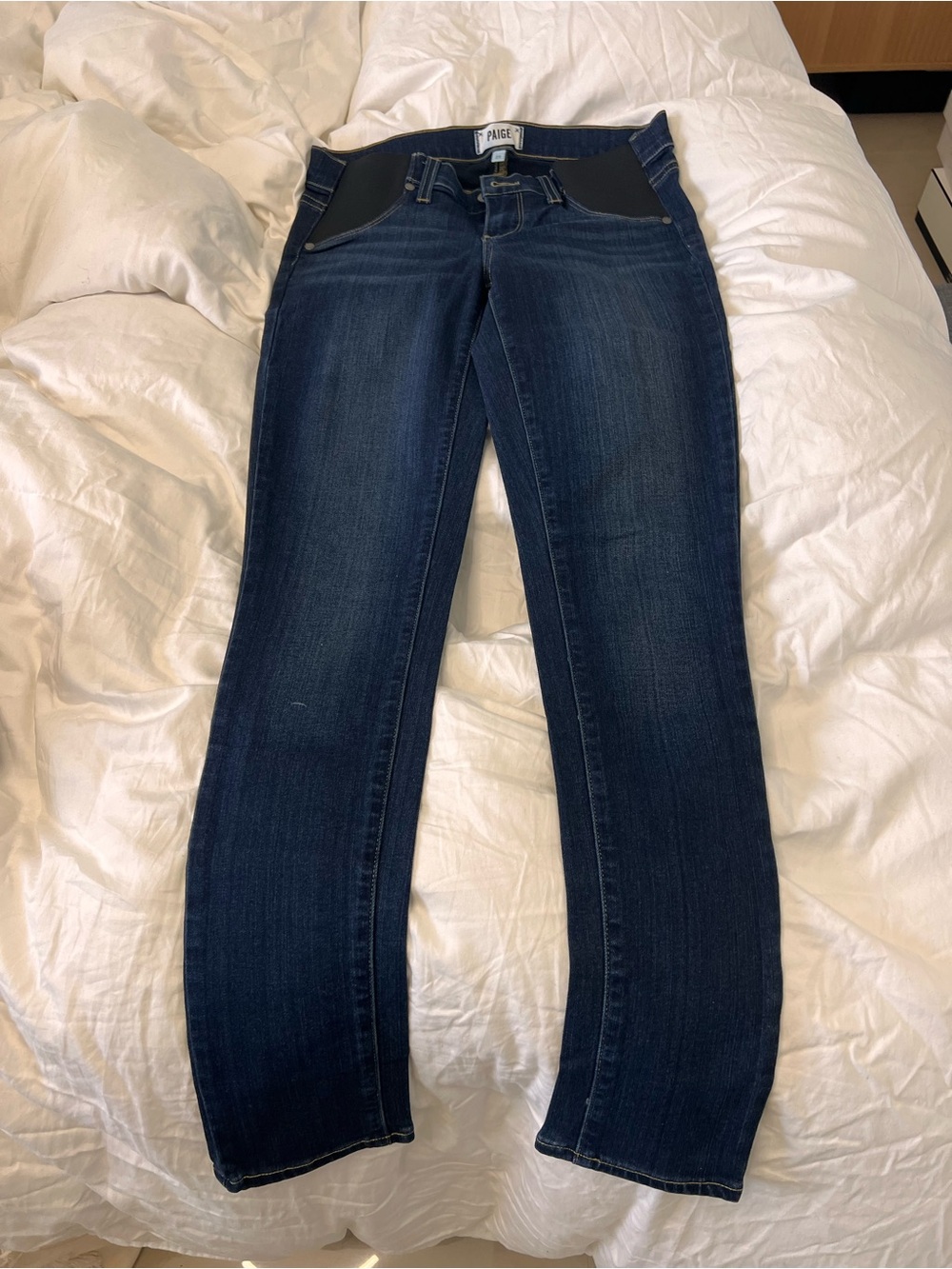PAIGE Dark Blue Straight Leg Jeans with Black Maternity Panels